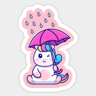 Cute Unicorn Holding Umbrella Cartoon Sticker